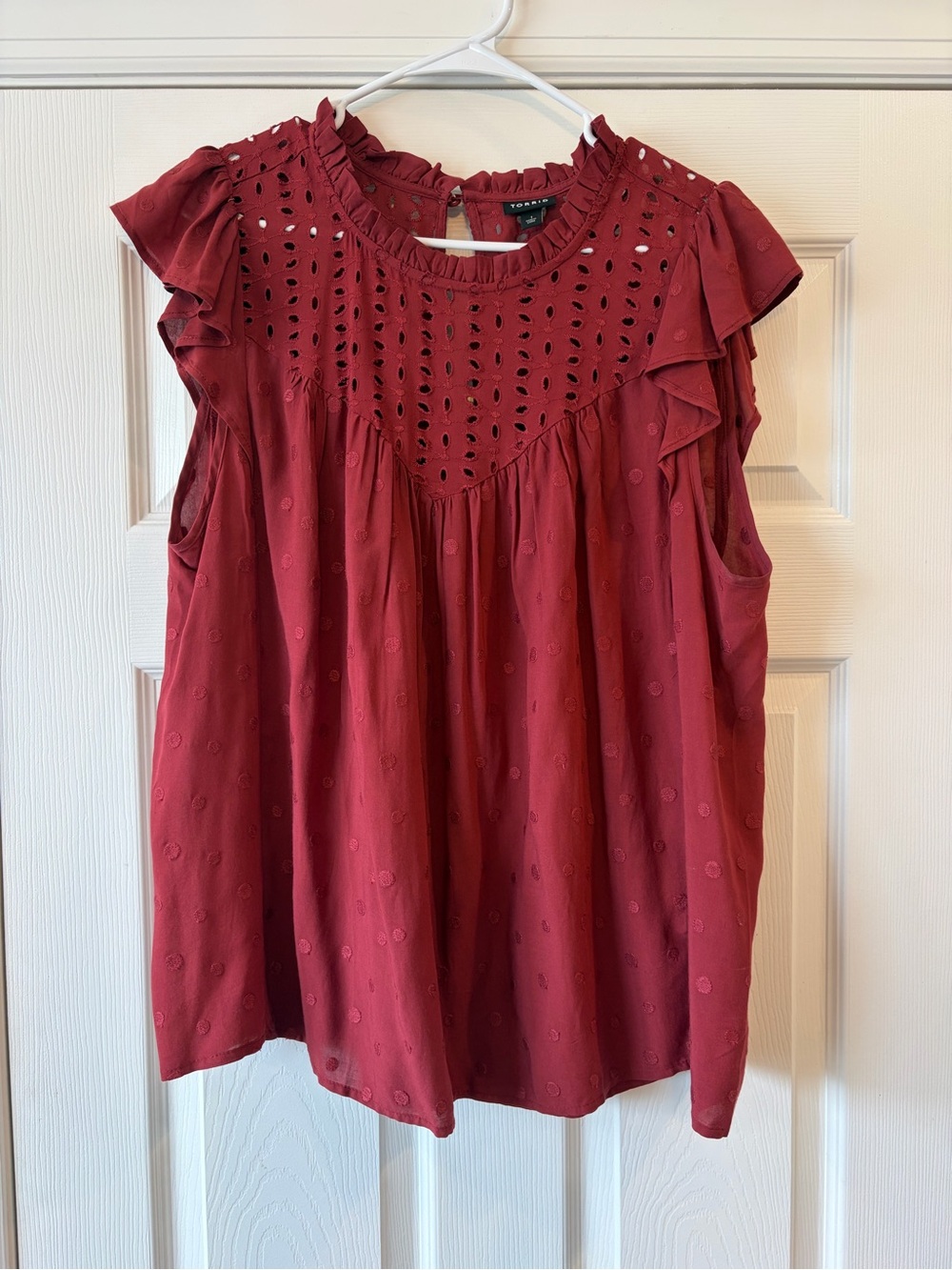 torrid Red Eyelet Ruffle Cap-Sleeve Blouse